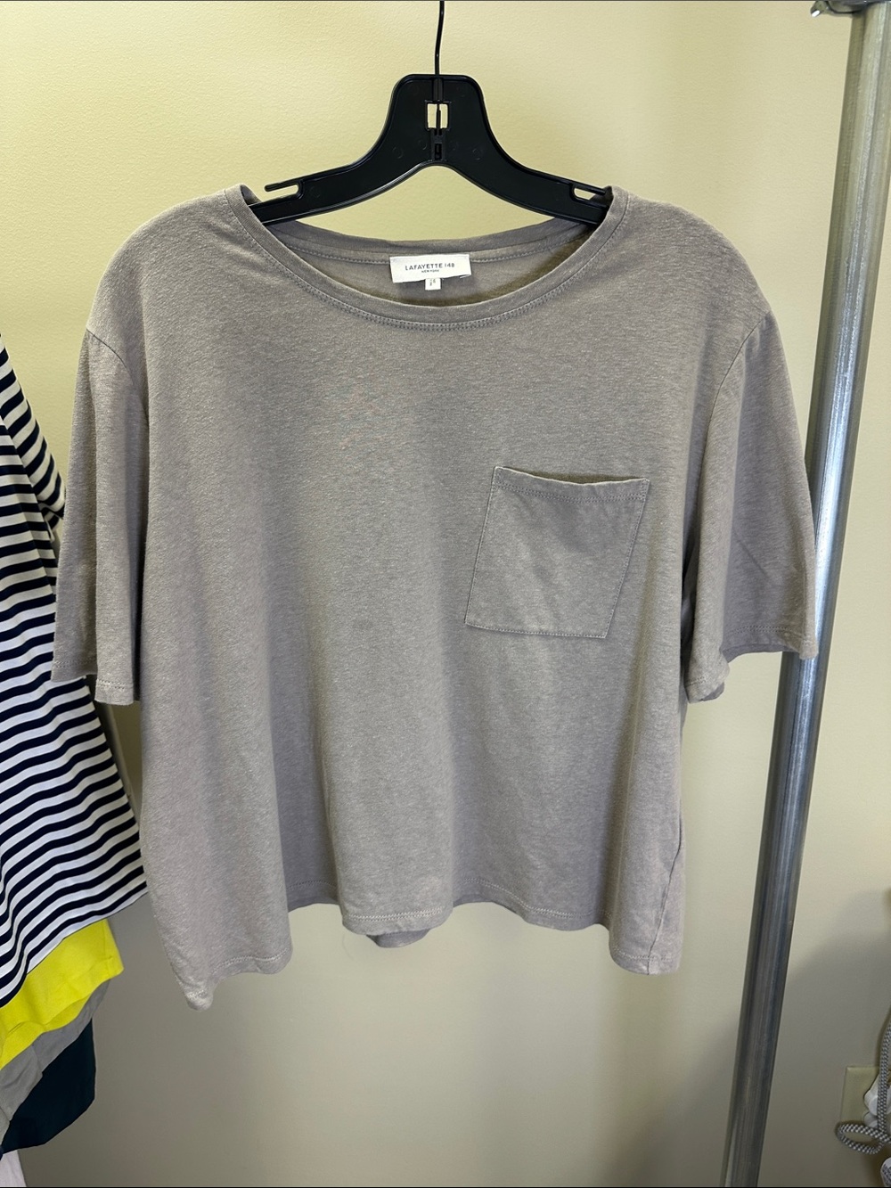 Lafayette 148 New York Relaxed Short-Sleeve Pocket Tee in tan